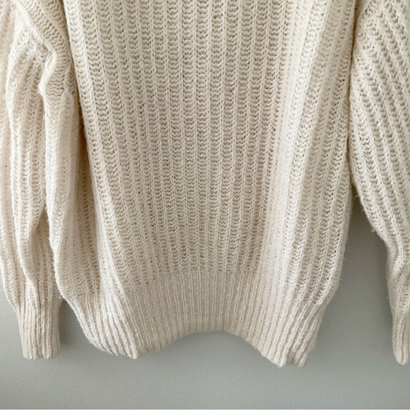 Anthropologie Pilcro Joyce Sweater 1X Chunky Wool Blend V Neck Minimalist Ivory - Picture 10 of 13